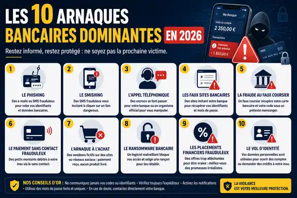 Les 10 arnaques bancaires dominantes en 2026